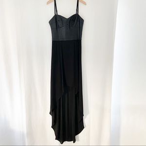 BCBGMaxAzria Black Faux Leather Bodice Gown - EUC
